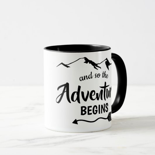 Het avontuur begint Trendy Black en White Mok (Voorkant rechts)