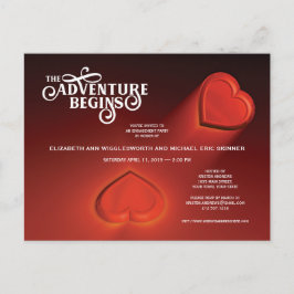Het avontuur begint, twee harten rood Briefkaart
