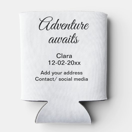 Het avontuur begint voeg naam toe datum jaar plaat blikjeskoeler (Achterkant)