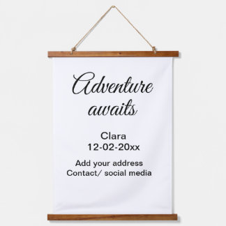 Het avontuur begint voeg naam toe datum jaar plaat hangend wandkleed