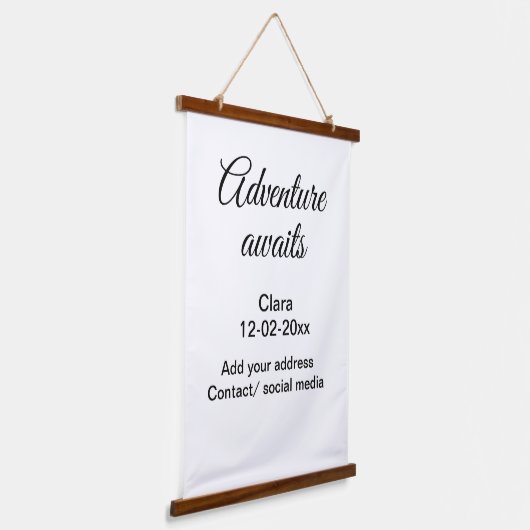 Het avontuur begint voeg naam toe datum jaar plaat hangend wandkleed (Gebogen)