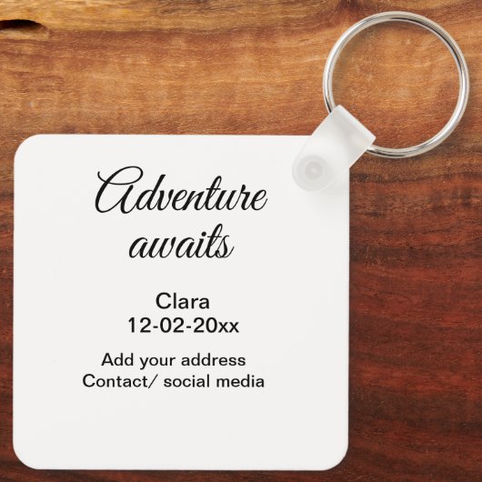 Het avontuur begint voeg naam toe datum jaar plaat sleutelhanger (Achterkant)