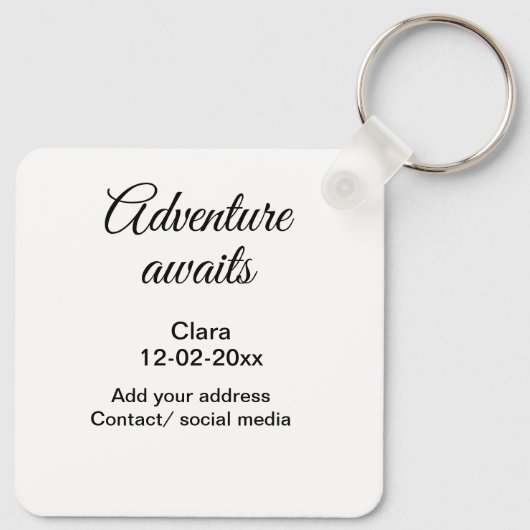 Het avontuur begint voeg naam toe datum jaar plaat sleutelhanger (Achterkant)
