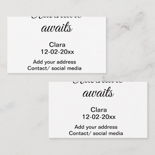 Het avontuur begint voeg naam toe datum jaar plaat visitekaartje (Voorkant / Achterkant)