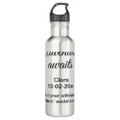 Het avontuur begint voeg naam toe datum jaar plaat waterfles  (Voorkant)