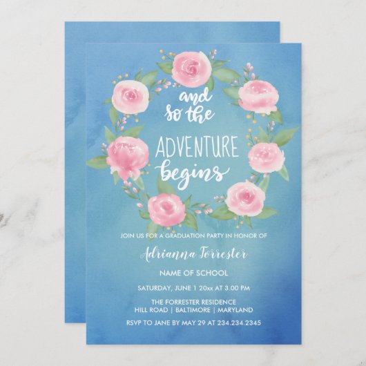 Het avontuur begint | Waterverf Afstuderen Kaart (Voorkant / Achterkant)