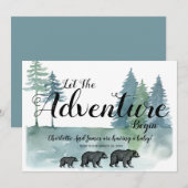 Het avontuur begint Waterverf Beren Baby shower Aankondiging (Voorkant / Achterkant)