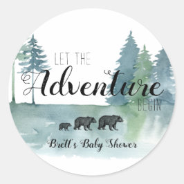 Het avontuur begint Waterverf Beren Baby shower Ronde Sticker