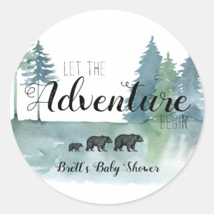 Het avontuur begint Waterverf Beren Baby shower Ronde Sticker