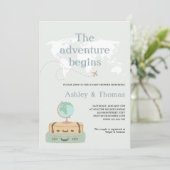 Het avontuur begint Wereldkaart Reizen Baby shower Kaart (Staand voorkant)