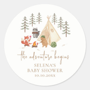 Het avontuur begint Woodland Baby shower Ronde Sticker