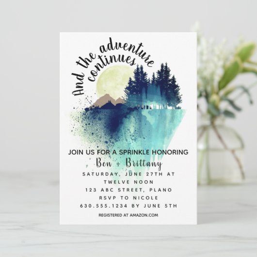 Het avontuur gaat door met uitnodigen kaart (Staand voorkant)