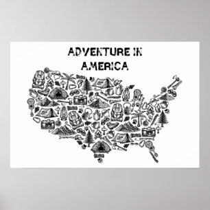 Het avontuur in Amerika kaart symbolen Poster
