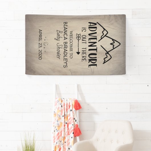 Het avontuur is buiten Baby shower | Rustisch hout Spandoek (Insitu)