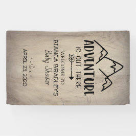 Het avontuur is buiten Baby shower | Rustisch hout Spandoek