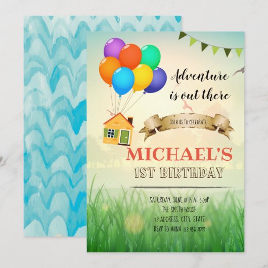 Het avontuur is buiten partijuitnodiging kaart (Voorkant / Achterkant)