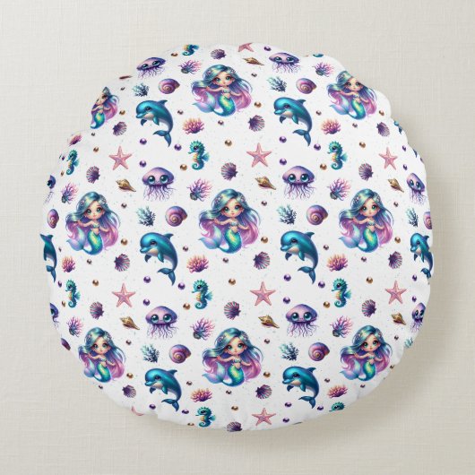 Het avontuur van de zeemeermin! rond kussen (Voorkant)