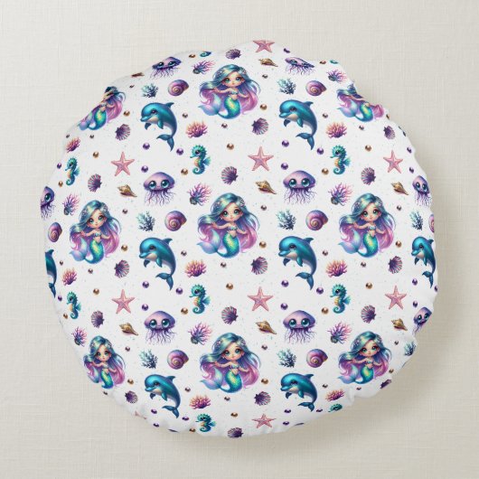 Het avontuur van de zeemeermin! rond kussen (Achterkant)