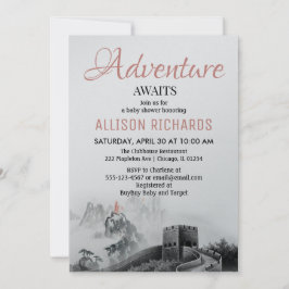 Het avontuur wacht bergen reizen baby shower kaart