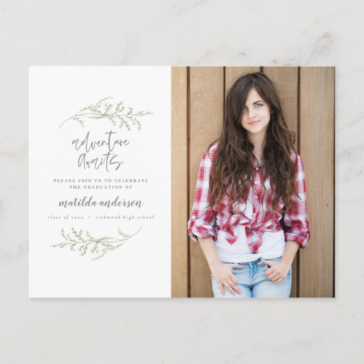 Het avontuur wacht de fotouitnodiging van de gradu aankondigingskaart (Voorkant)
