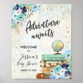 Het avontuur wacht Floral Baby shower Welkomstteke Poster (Voorkant)