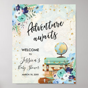 Het avontuur wacht Floral Baby shower Welkomstteke Poster