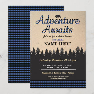 Het avontuur wacht Lumberjack Baby shower uitnodig Kaart