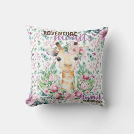 Het avontuur wacht op Baby Paarse Floral Genoemd Kussen