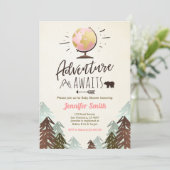 Het avontuur wacht op Baby shower nodigt  meisje u Kaart (Staand voorkant)