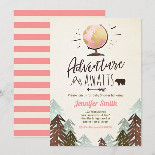 Het avontuur wacht op Baby shower nodigt  meisje u Kaart (Voorkant / Achterkant)