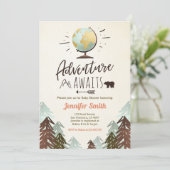 Het avontuur wacht op Baby shower nodigt  Rustic u Kaart (Staand voorkant)