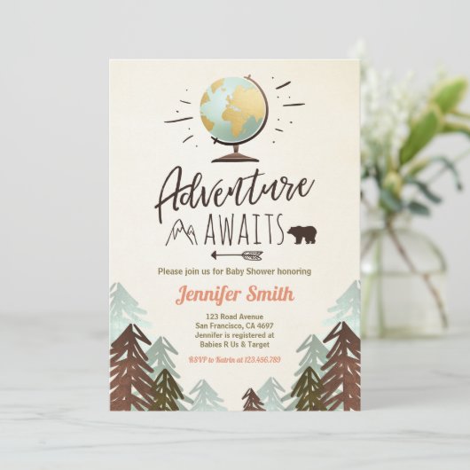 Het avontuur wacht op Baby shower nodigt  Rustic u Kaart (Staand voorkant)