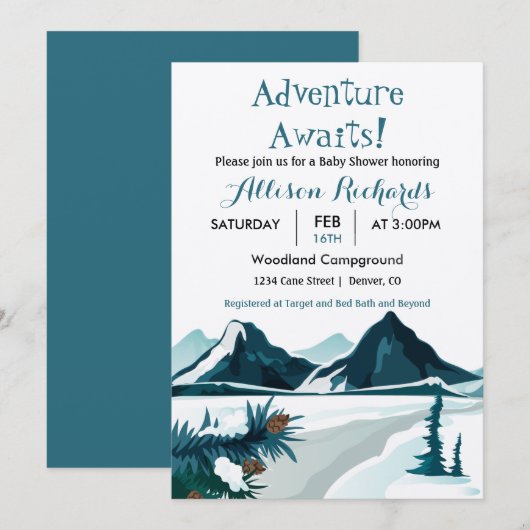 Het avontuur wacht op bergen die    douche reizen kaart (Voorkant / Achterkant)