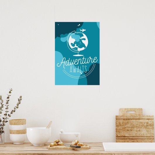 Het avontuur wacht op blauw kind poster (Keuken)