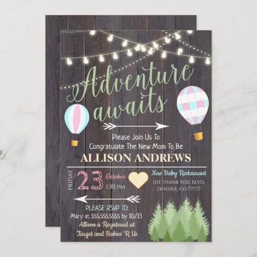 Het avontuur wacht op de Uitnodiging van het Baby  (Voorkant / Achterkant)