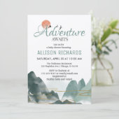 Het avontuur wacht op het baby shower voor reizen kaart (Staand voorkant)