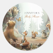 Het avontuur wacht op Woodland Baby shower Ronde Sticker (Voorkant)