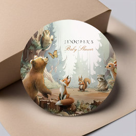 Het avontuur wacht op Woodland Baby shower Ronde Sticker