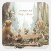 Het avontuur wacht op Woodland Baby shower Vierkante Sticker (Voorkant)
