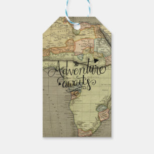 Het avontuur wacht Oude Wereldkaart Cadeaulabel