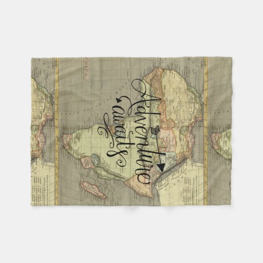 Het avontuur wacht Oude Wereldkaart Fleece Deken (Voorkant (Horizontaal))