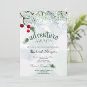 Het avontuur wacht Pine Tree Branch Snow Retiremen Kaart (Staand voorkant)