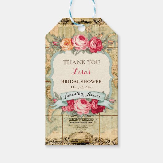 Het avontuur wacht  Rozen van de Wereldkaart af Cadeaulabel (Voorkant)