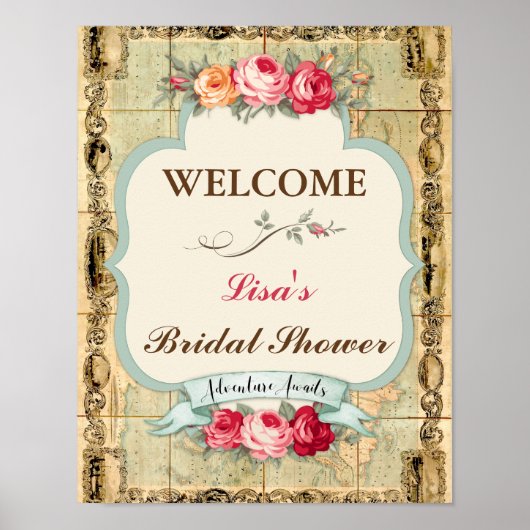 Het avontuur wacht  Rozen van de Wereldkaart af Poster (Voorkant)