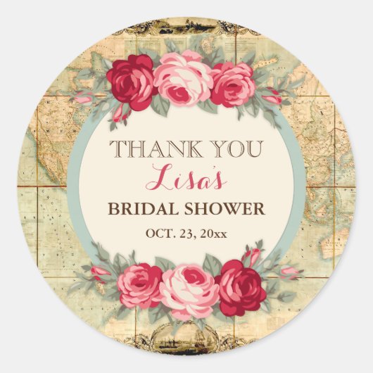 Het avontuur wacht  Rozen van de Wereldkaart af Ronde Sticker (Voorkant)