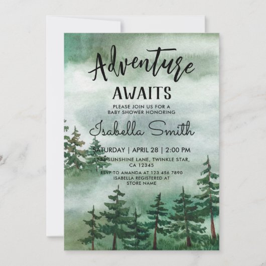 Het avontuur wacht Waterverf Bos Baby shower Kaart (Voorkant)