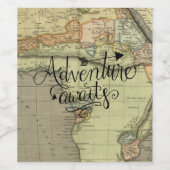 Het avontuur wacht  Wereldkaart af Wijn Etiket (Enkel label)