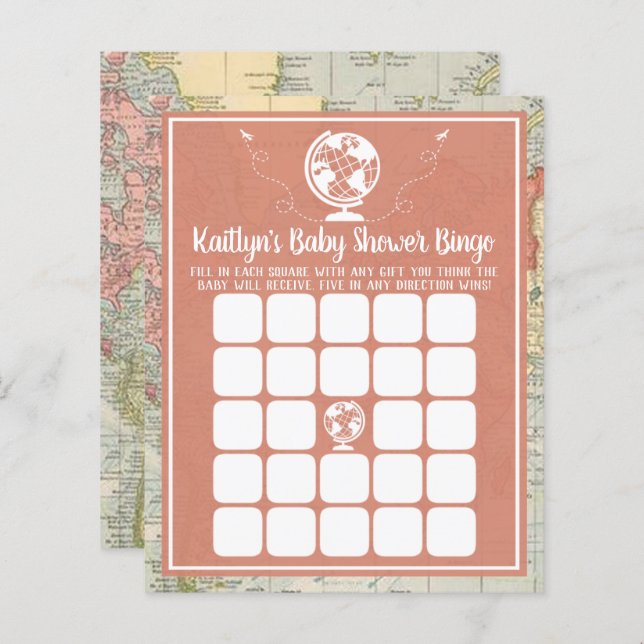 Het Baby shower Bingo van de Kaart van het avontuu (Voorkant / Achterkant)