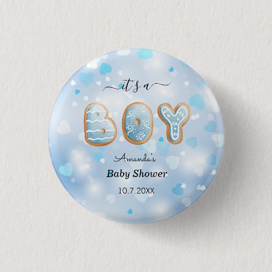 Het Baby shower Blue White Hearts Pattern Ronde Button 3,2 Cm (Voorkant)