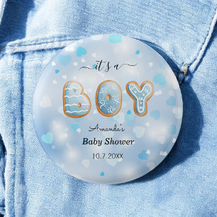 Het Baby shower Blue White Hearts Pattern Ronde Button 3,2 Cm